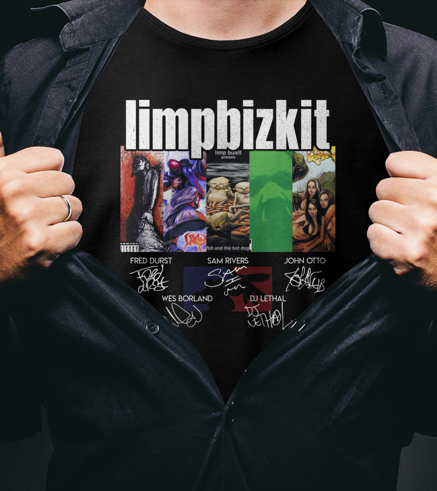 Limp Bizkit Significant Other And Chocolate Starfish Album Art With Fred Durst Sam Rivers John Otto Wes Borland Dj Lethal Signatures T-Shirt