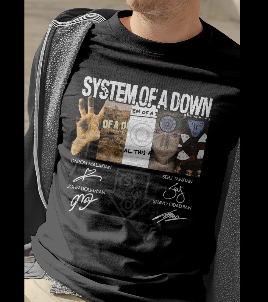 System Of A Down Album Signatures Daron Malakian Serj Tankian John Dolmayan Shavo Odadjian T-Shirt
