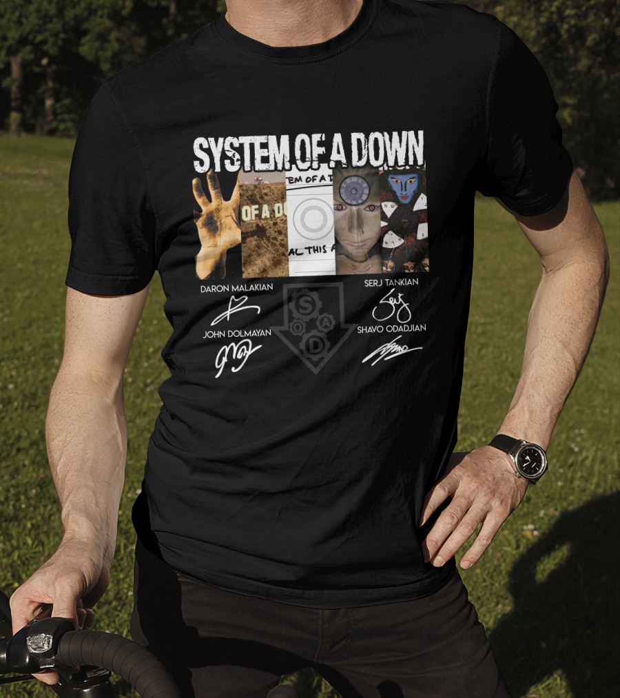 System Of A Down Album Signatures Daron Malakian Serj Tankian John Dolmayan Shavo Odadjian T-Shirt