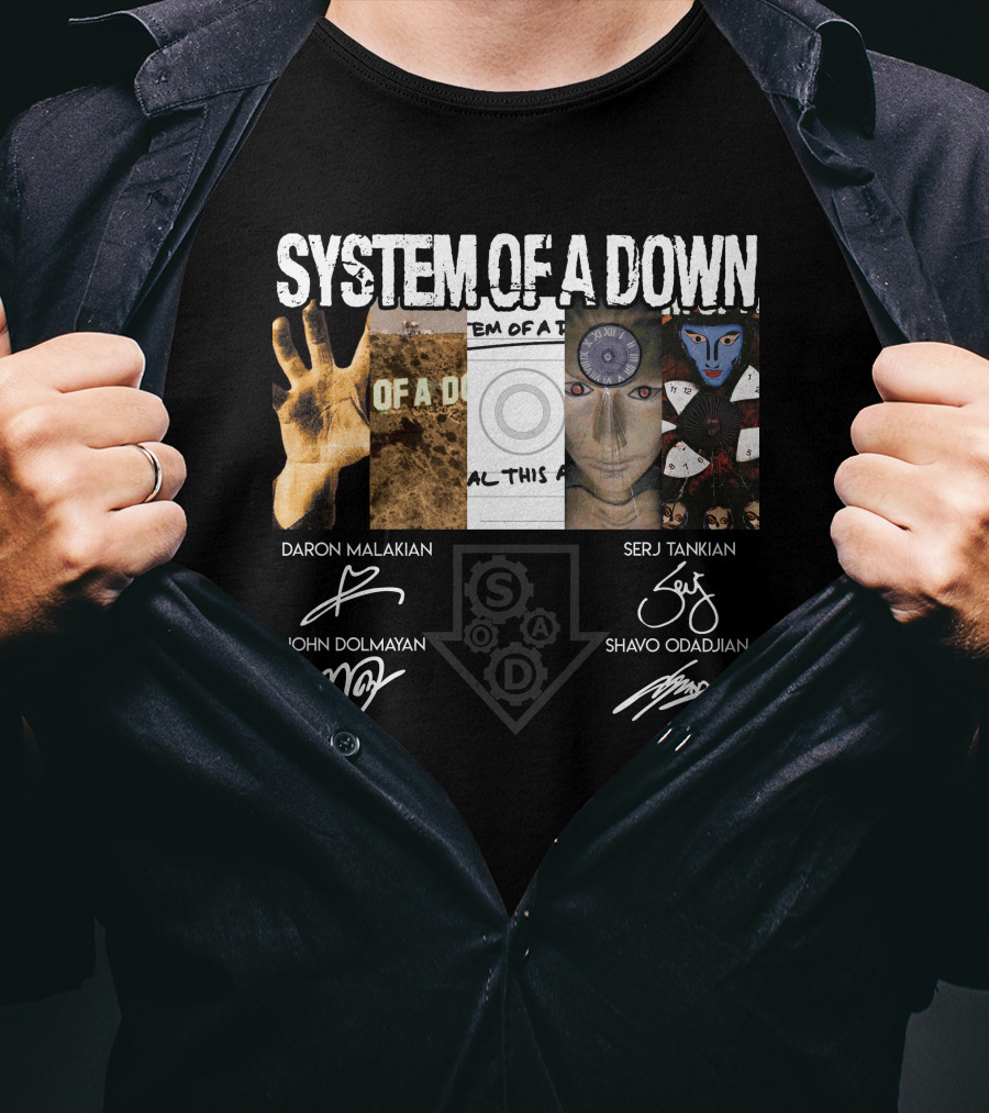System Of A Down Album Signatures Daron Malakian Serj Tankian John Dolmayan Shavo Odadjian T-Shirt