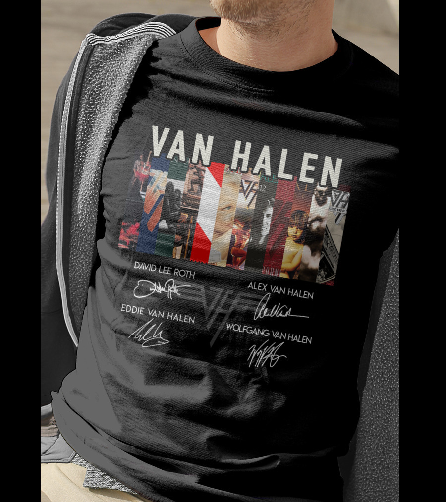 Van Halen Album Covers And Band Member Signatures Collection T-Shirt
