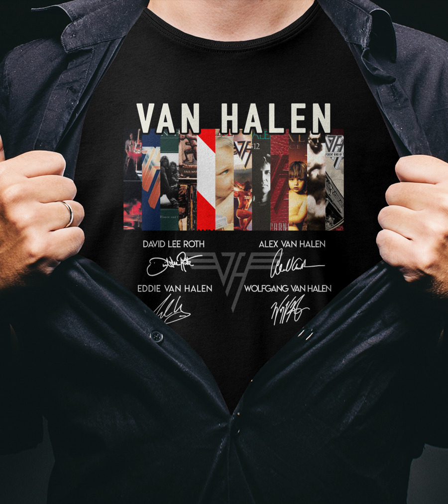 Van Halen Album Covers And Band Member Signatures Collection T-Shirt