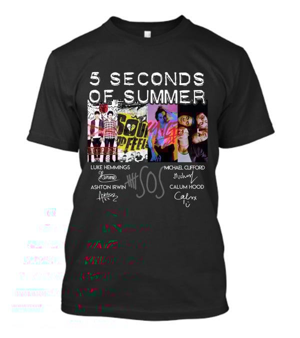 Seconds Of Summer 5Sos Luke Hemmings Michael Clifford Calum Hood Ashton Irwin Signed T-Shirt