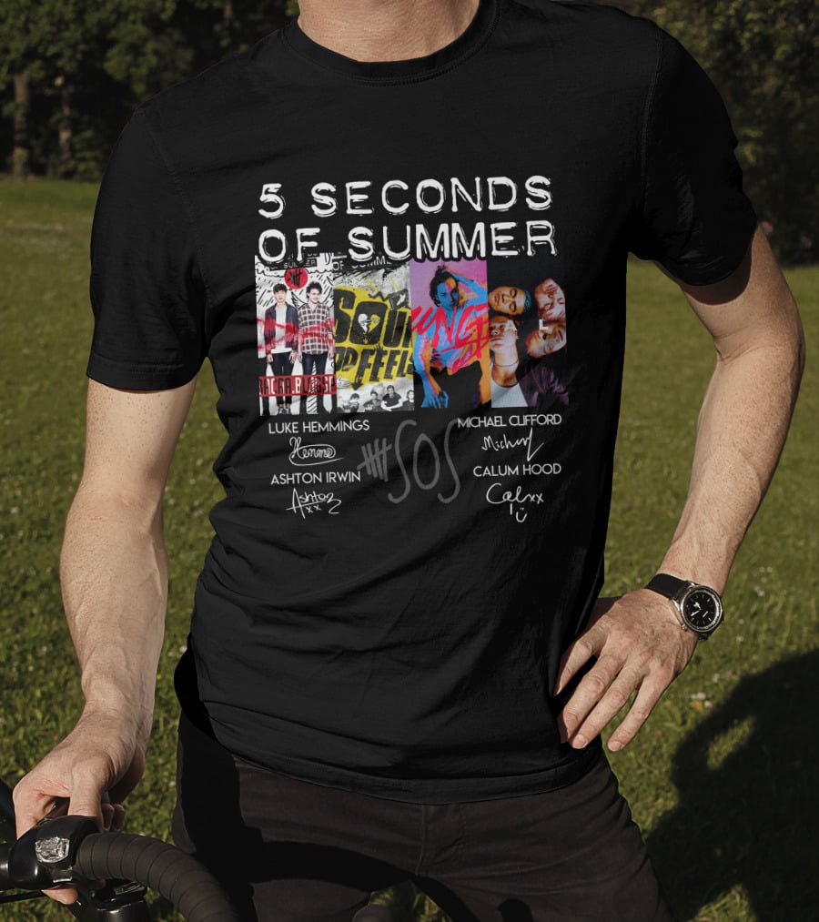 Seconds Of Summer 5Sos Luke Hemmings Michael Clifford Calum Hood Ashton Irwin Signed T-Shirt