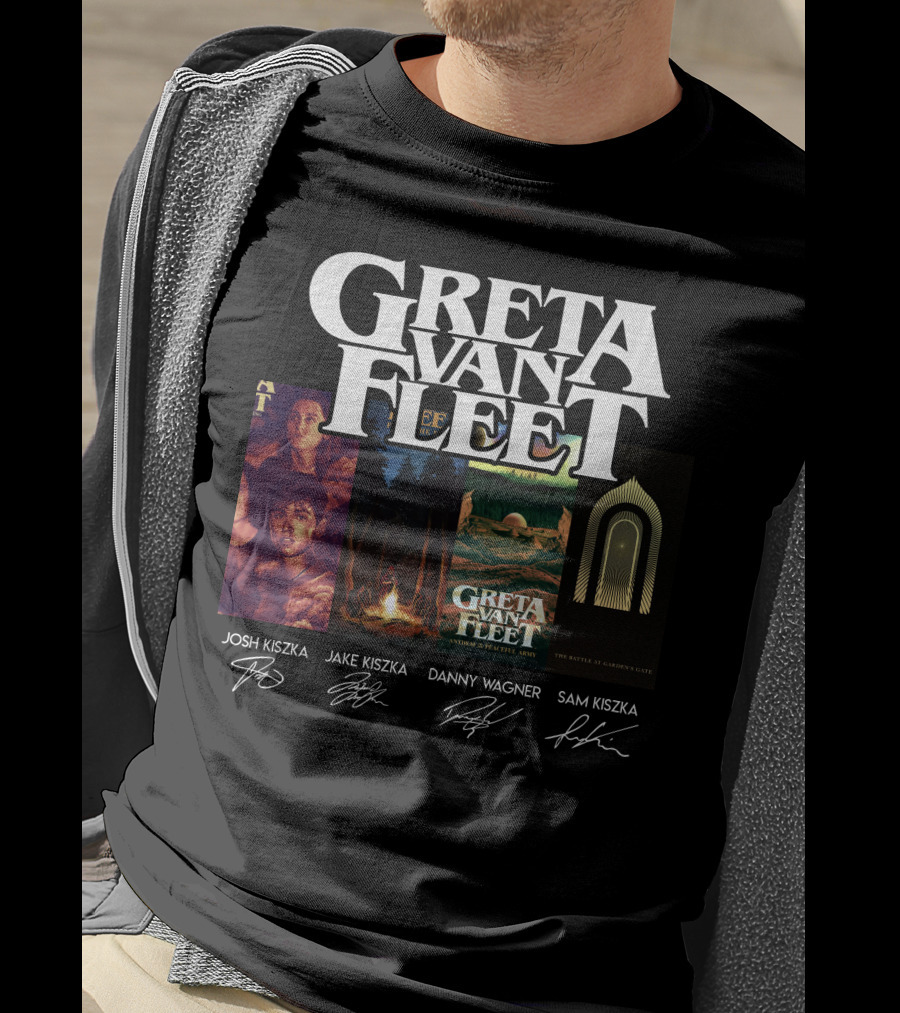 Greta Van Fleet Josh Kiszka Jake Kiszka Danny Wagner Sam Kiszka Signatures T-Shirt