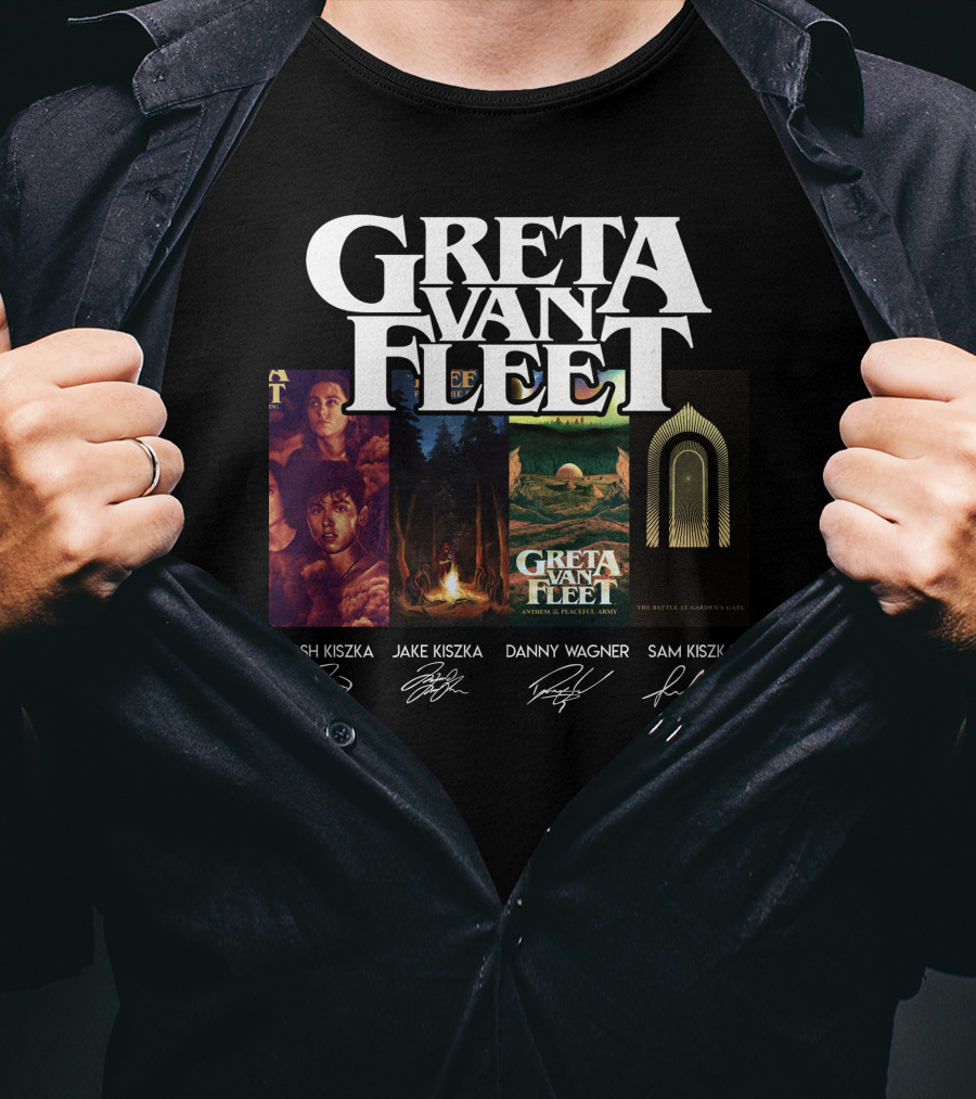 Greta Van Fleet Josh Kiszka Jake Kiszka Danny Wagner Sam Kiszka Signatures T-Shirt
