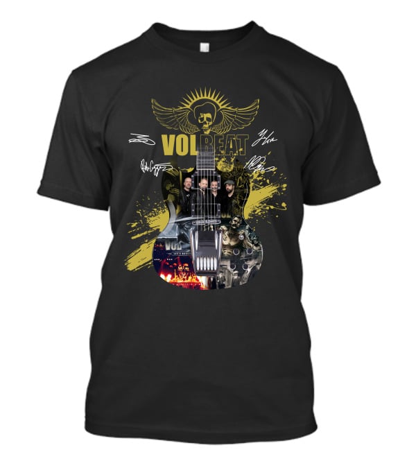 Volbeat Guitar Art With Band Members And Autographs T-Shirt