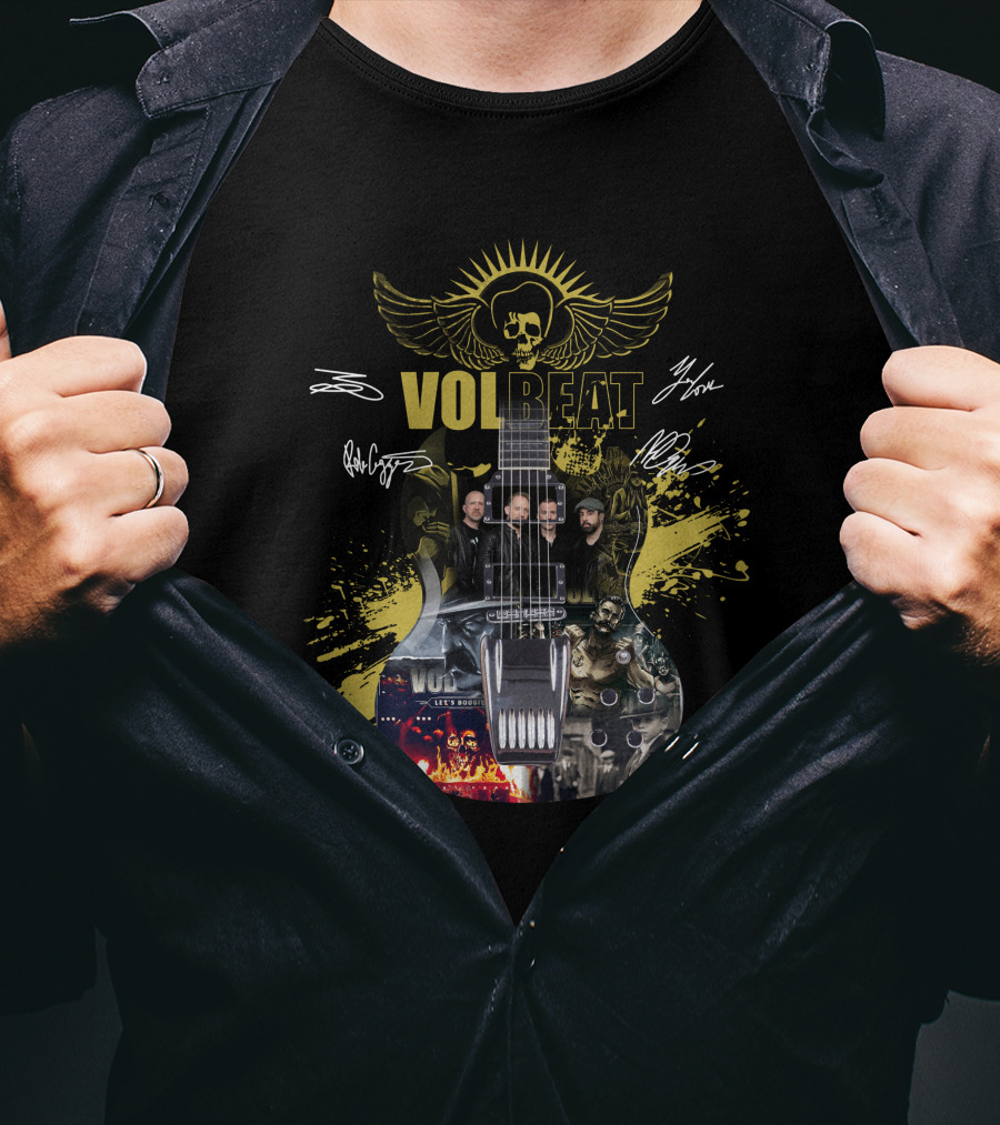 Volbeat Guitar Art With Band Members And Autographs T-Shirt