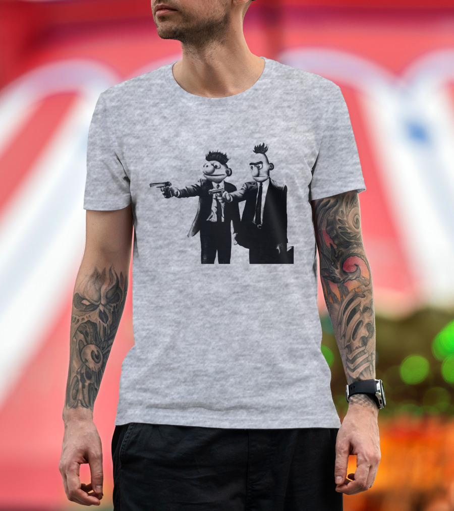 Pulp Fiction Style Characters On Yellow T-Shirt