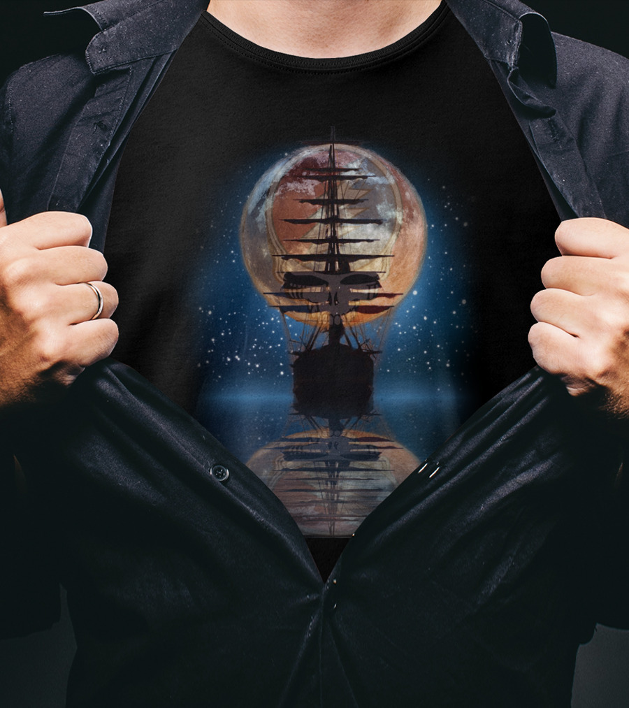 GD ShipofFools Skull Ship Moon Reflection T-Shirt