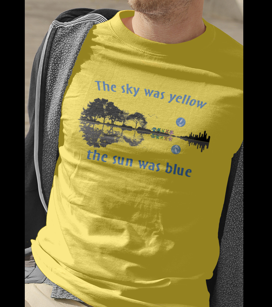 The Sky Was Yellow The Sun Was Blue Reflective Landscape And City Skyline T-Shirt