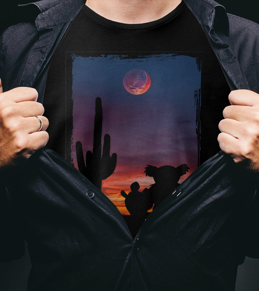 Cactus GD Grateful Dead Bear Desert Silhouette Moon Sunset T-Shirt