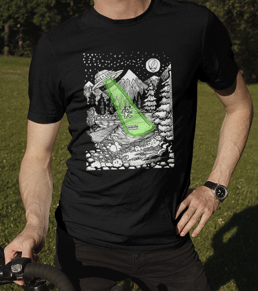 Space GD Abduction Scene With UFO And Astronaut In Forest T-Shirt