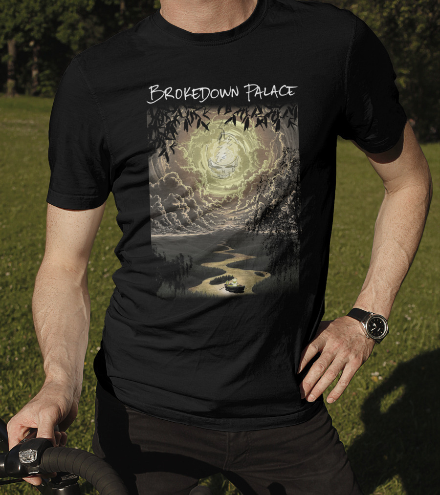 Brokedown Palace Grateful Dead Skull Lightning Flowing River Scene T-Shirt
