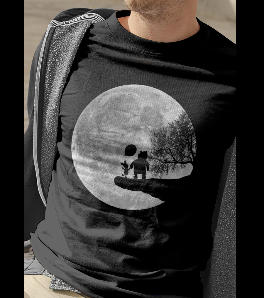 Pooh And Winnie Silhouettes Against Full Moon T-Shirt