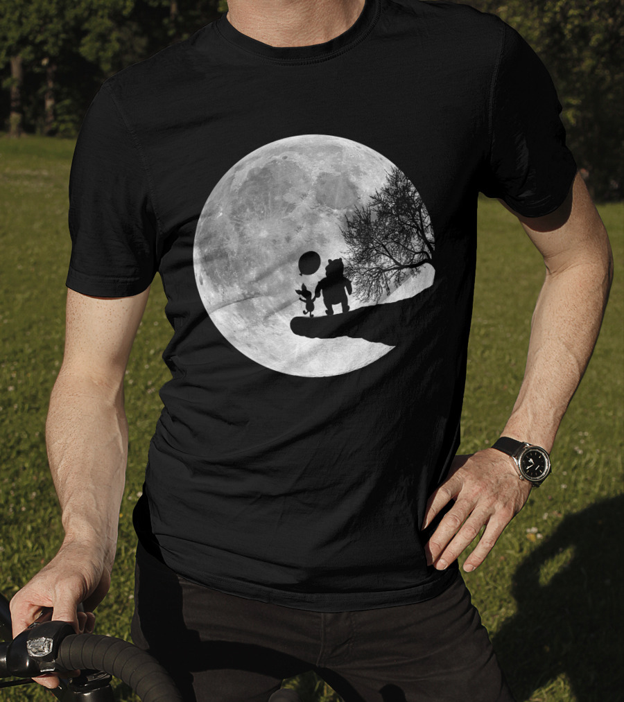 Pooh And Winnie Silhouettes Against Full Moon T-Shirt