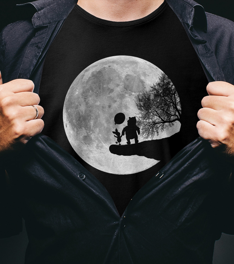 Pooh And Winnie Silhouettes Against Full Moon T-Shirt