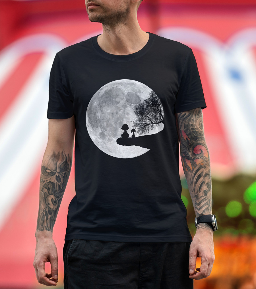 Snoopy and Charlie Moonlit Silhouette Pals on the Edge T-Shirt