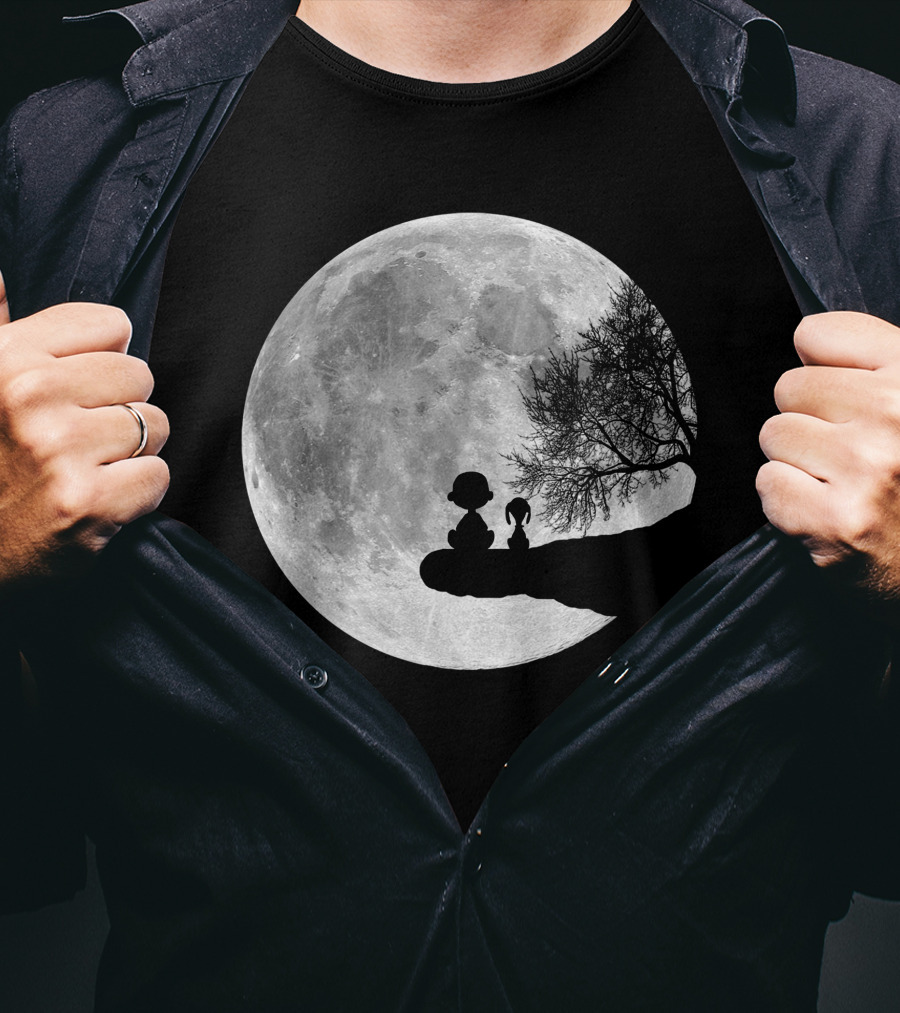 Snoopy And Charlie Moonlit Silhouette Pals On The Edge T-Shirt