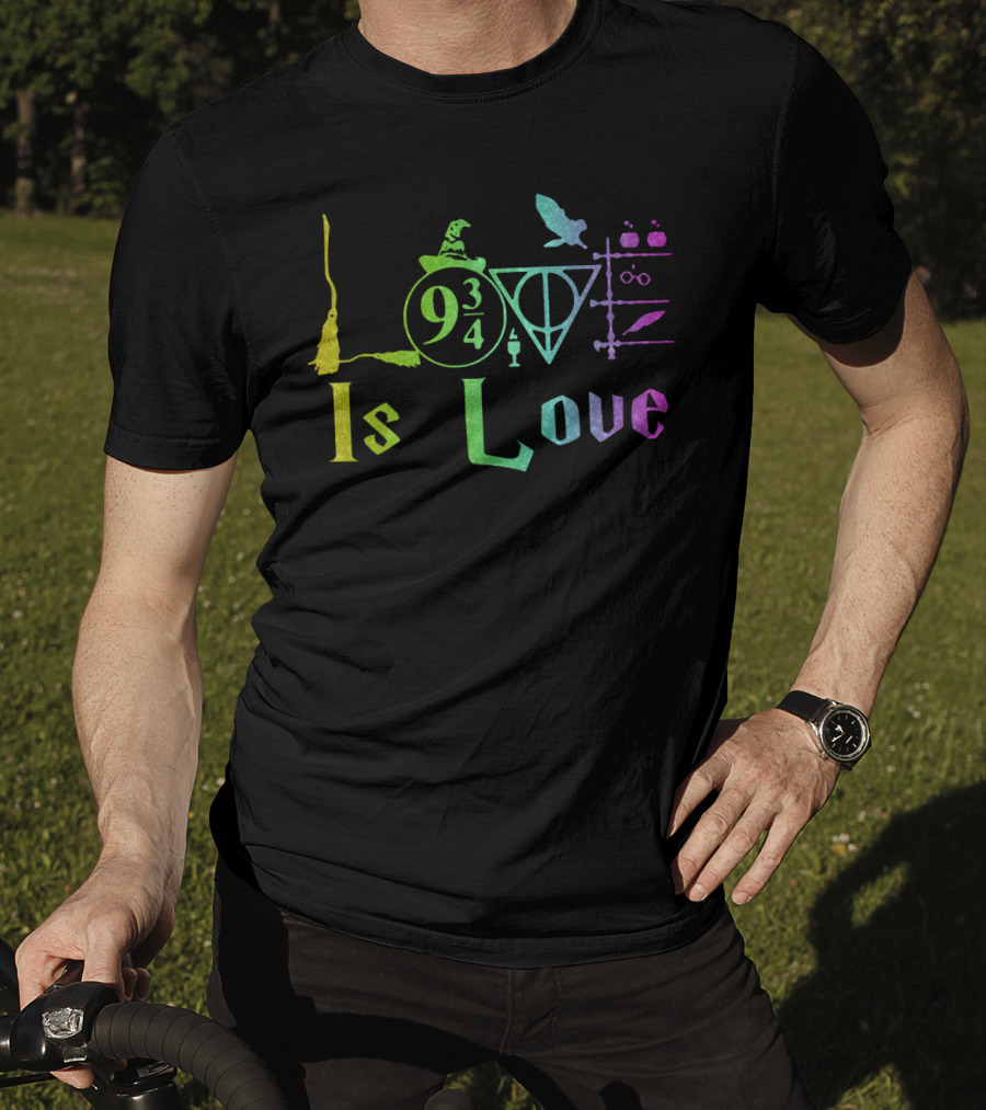 Love Is Love 9 3/4 Rainbow Hogwarts Symbols T-Shirt