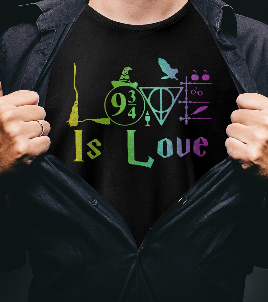 Love Is Love 9 3/4 Rainbow Hogwarts Symbols T-Shirt