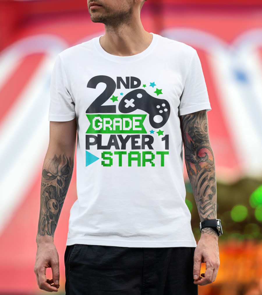 2nd Grade Player 1 Start Video Game Controller Stars T-Shirt