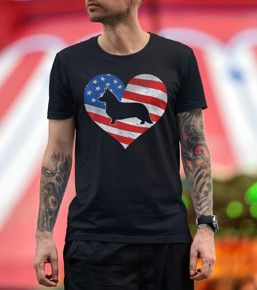 American Flag Heart with Cardigan Welsh Corgi T-Shirt