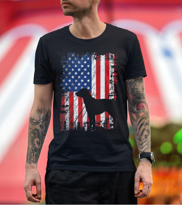 Premium T-Shirt: Black Lab Dog American Flag USA Patriotic T-Shirt Black Lab Dog American Flag USA Patriotic T-Shirt