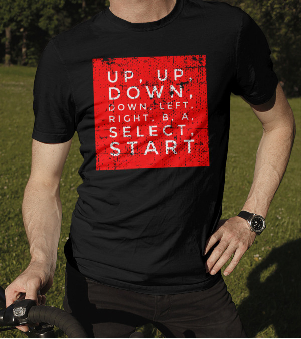 UP UP DOWN DOWN LEFT RIGHT B A SELECT START Classic Video Game Cheat Code Contra T-Shirt