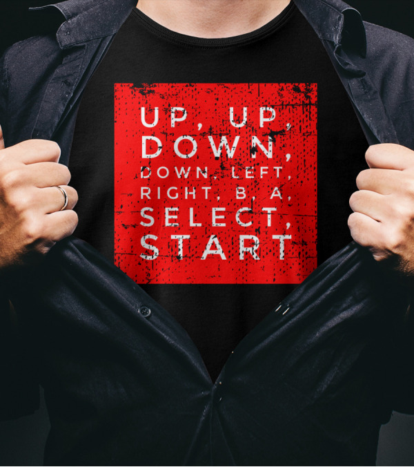 UP UP DOWN DOWN LEFT RIGHT B A SELECT START Classic Video Game Cheat Code Contra T-Shirt