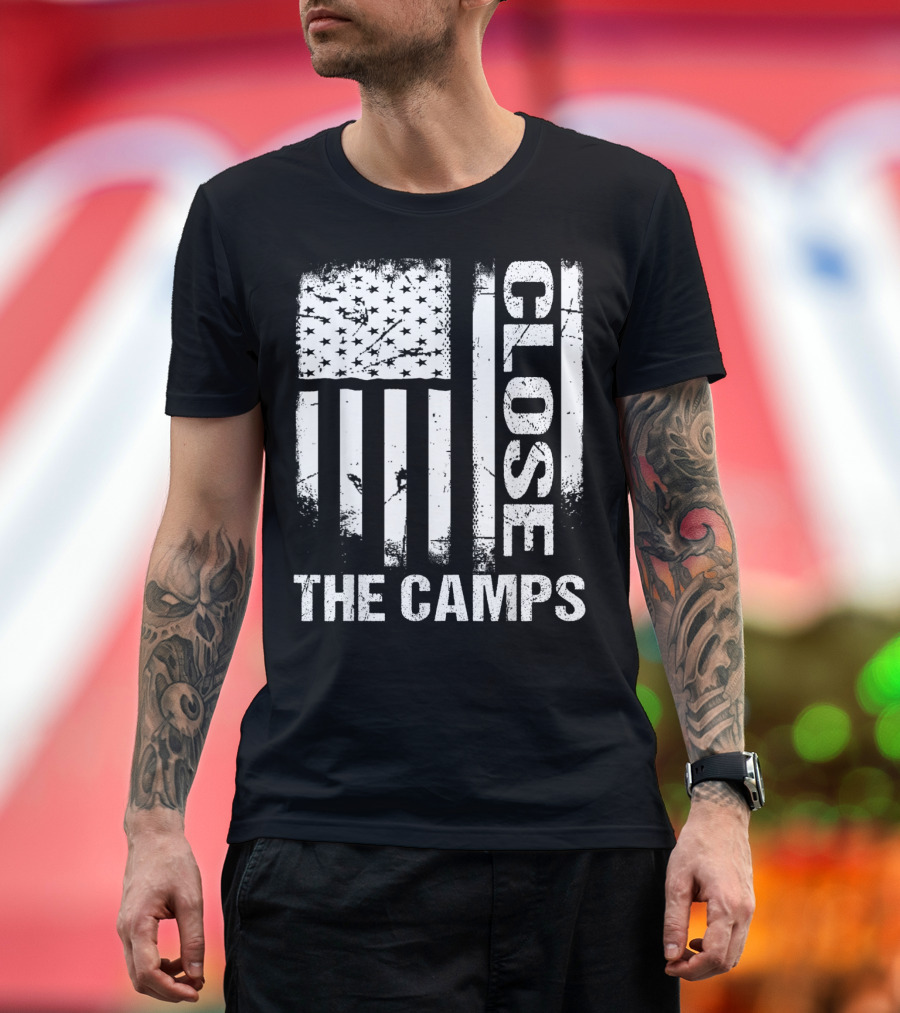 Close The Camps Distressed American Flag Protest T-Shirt