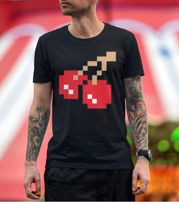 Premium T-Shirt: Pixel Cherry Retro Arcade Video Game T-Shirt Pixel Cherry Retro Arcade Video Game T-Shirt