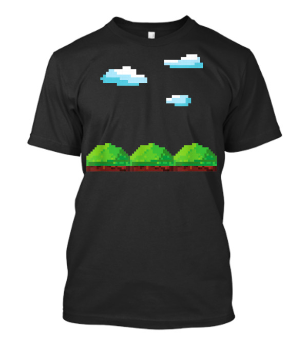 Retro Pixelated Landscape With Clouds And Green Hills T-Shirt