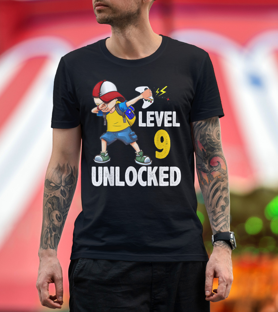 Level 9 Unlocked Video Gamer Dabbing Controller Birthday T-Shirt