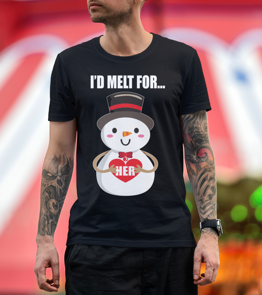 I'd Melt For Her Christmas Snowman Holding Heart F1 T-Shirt