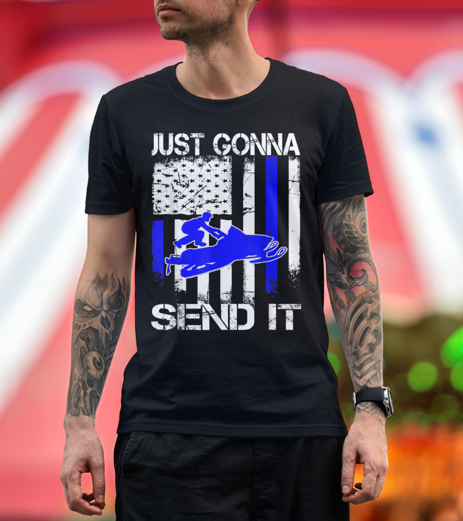 JUST GONNA SEND IT SNOWMOBILE BLUE LINE AMERICAN FLAG VINTAGE T-Shirt