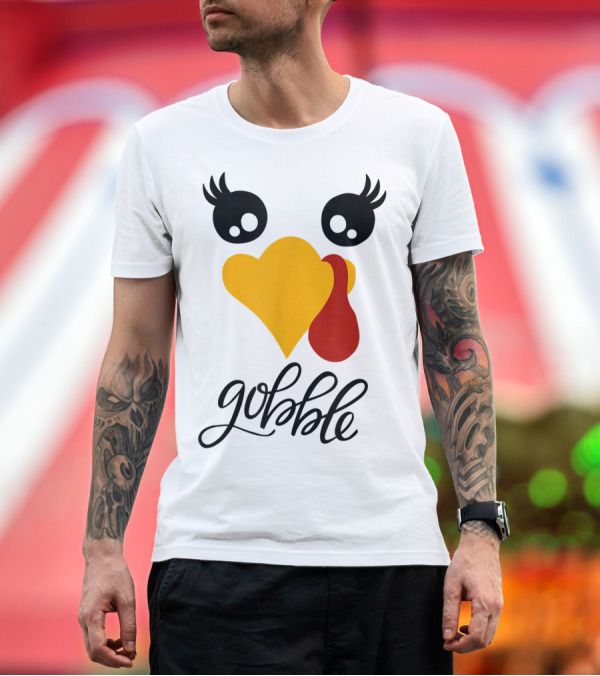 Premium T-Shirt: CUTE TURKEY FACE FUNNY GOBBLE HEART SHAPED BEAK ICONIC SYMBOLS THANKSGIVING T-Shirt CUTE TURKEY FACE FUNNY GOBBLE HEART SHAPED BEAK ICONIC SYMBOLS THANKSGIVING T-Shirt