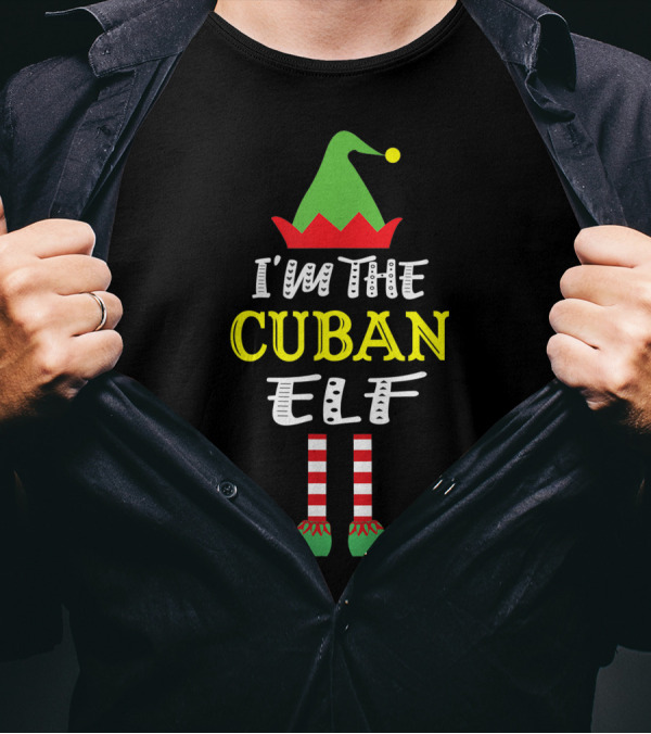 I'M THE CUBAN ELF GROUP MATCHING CUBAN NATIVES HOLIDAY COSTUME GREEN RED STRIPED HAT SHOES T-Shirt
