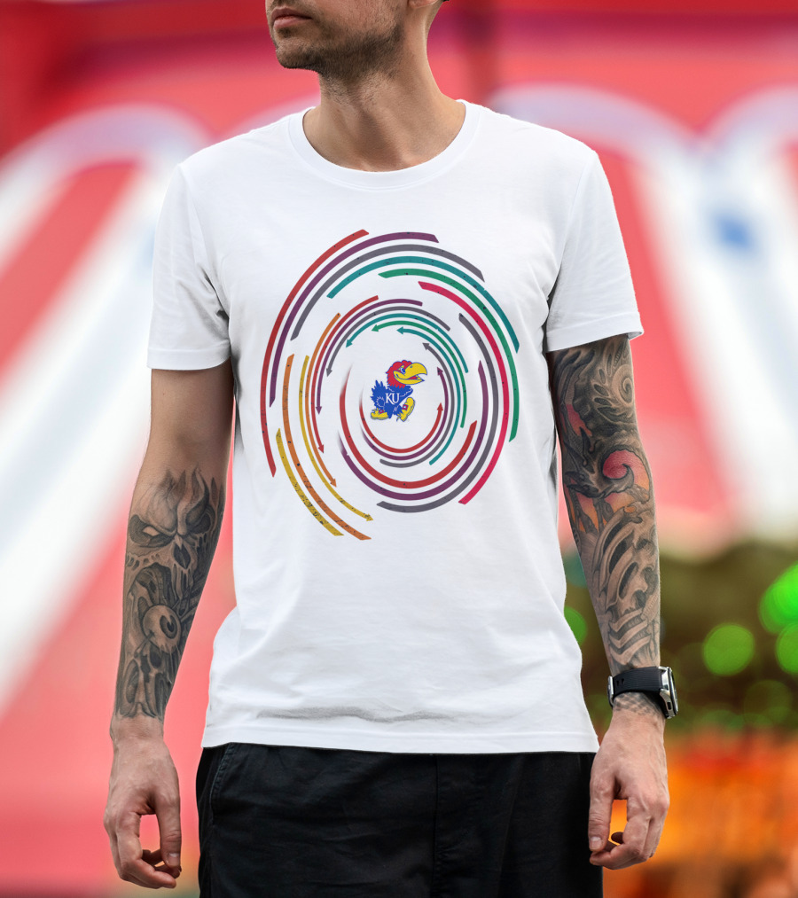 KANSAS JAYHAWKS VINTAGE KU RAINBOW CIRCLE TEAM LOGO TAILGATE T-Shirt