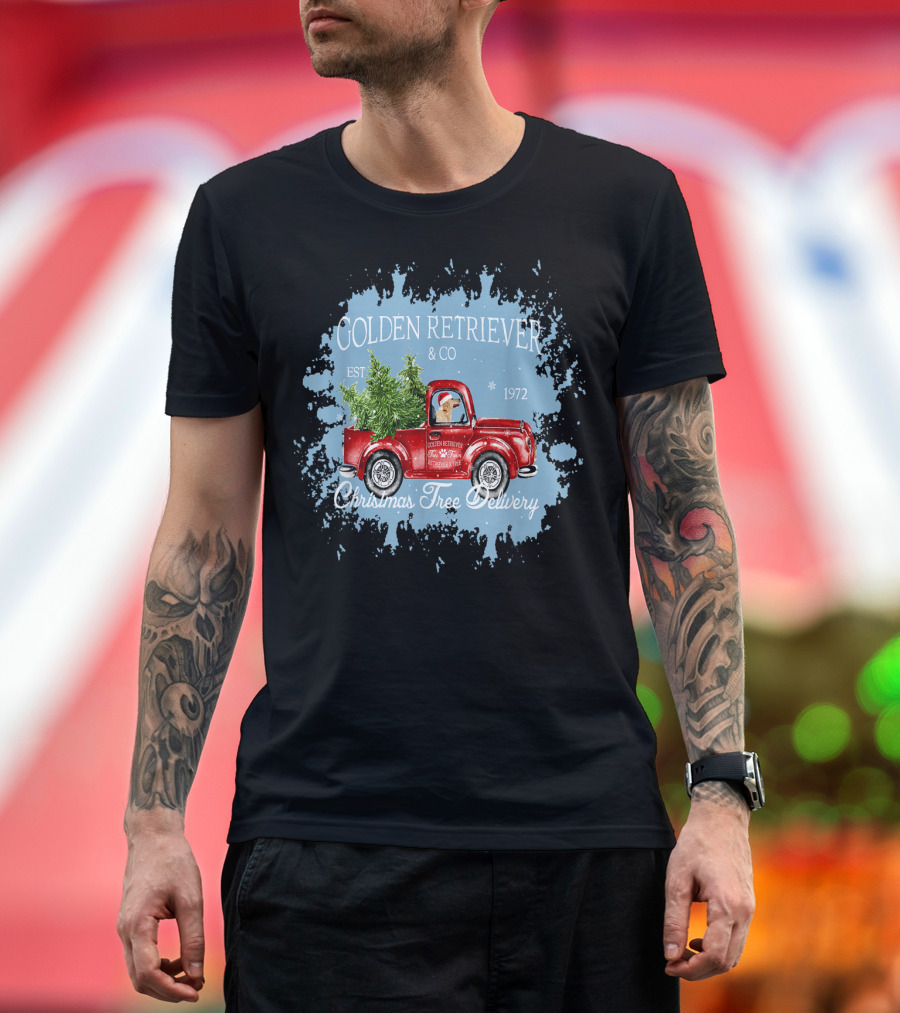 Golden Retriever and Co Vintage Christmas Tree Delivery Truck T-Shirt