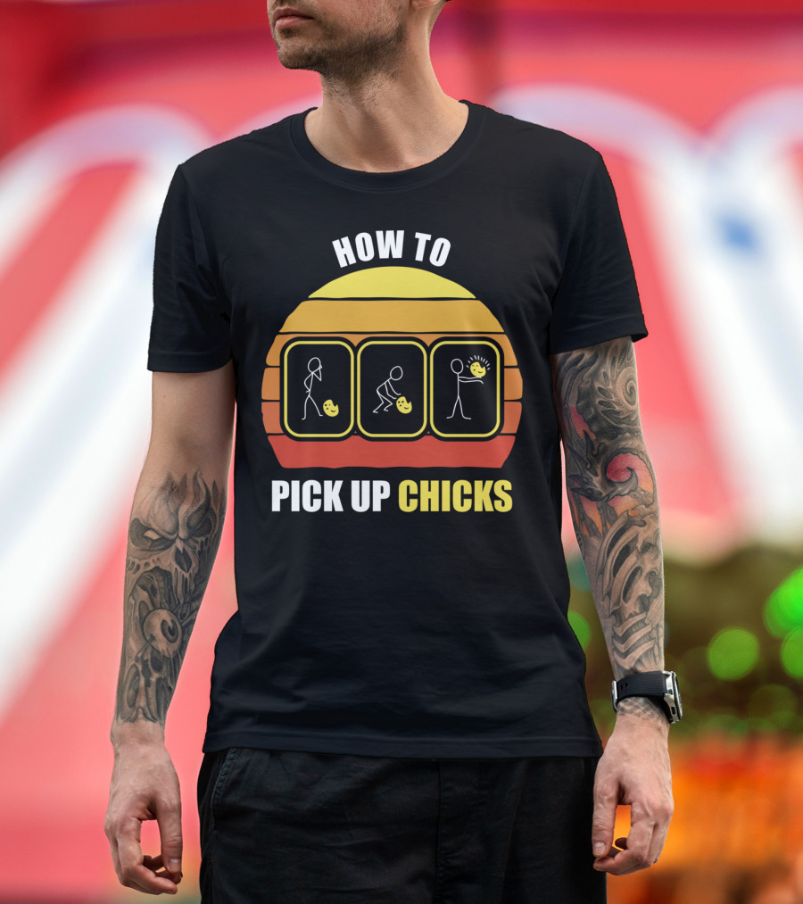 How to Pick Up Chicks Stick Figure Humor Retro Sunset T-Shirt