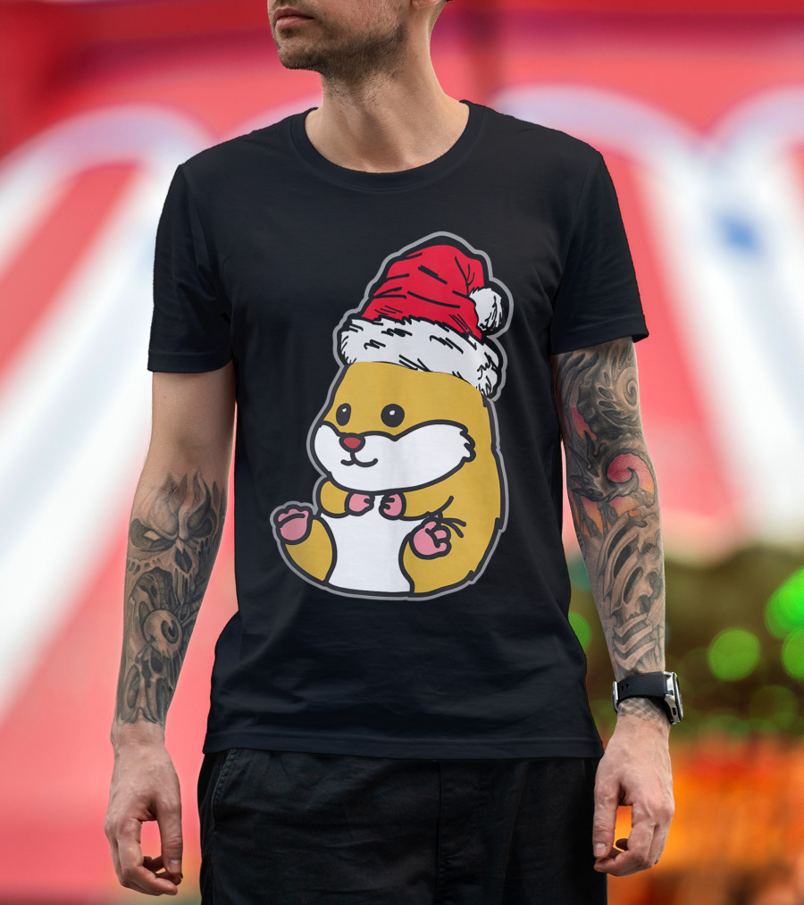 Christmas Hamster Wearing Santa Hat T-Shirt
