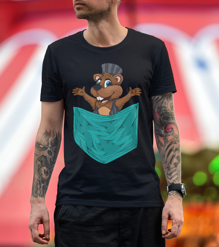 Groundhog Popping Out of Pocket Cartoon for Groundhog Day Marmots T-Shirt