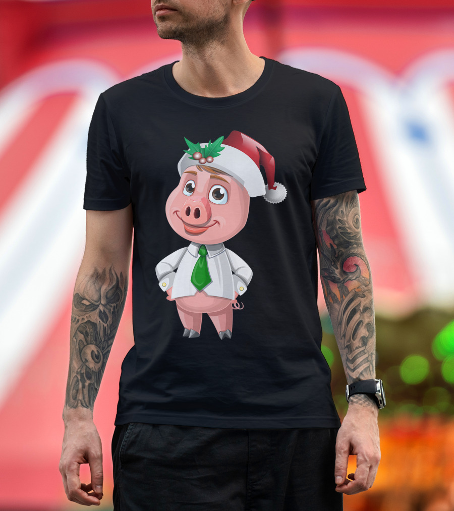 Pig Christmas Santa Hat Farmers Pet Boar Farm Wild Hog T-Shirt