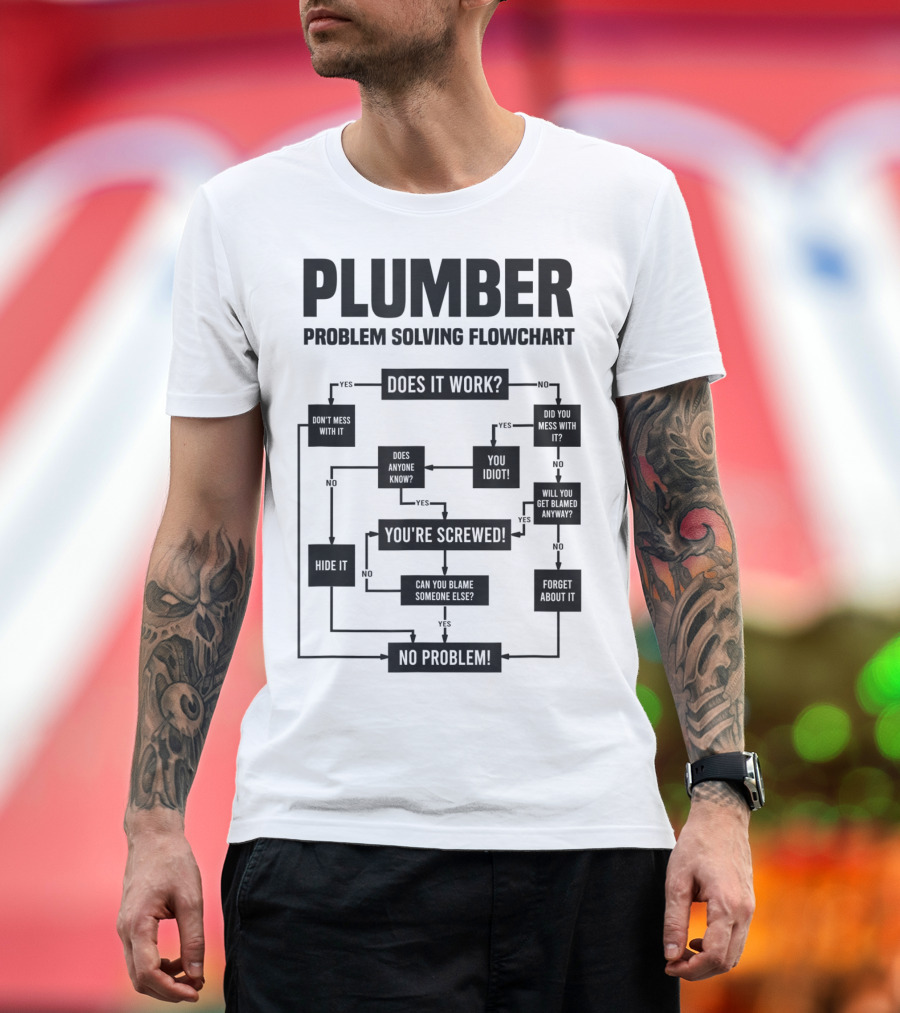 PLUMBER Problem Solving Flowchart You're Screwed No Problem T-Shirt