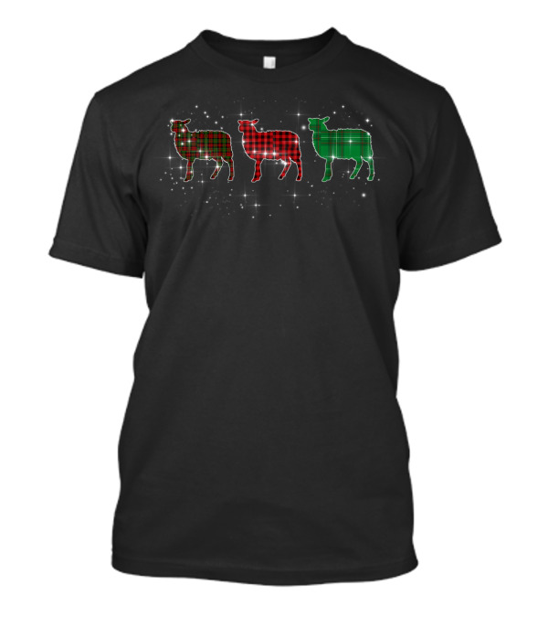 Three Sheeps Red Green Buffalo Checkered Plaid Sparkle T-Shirt
