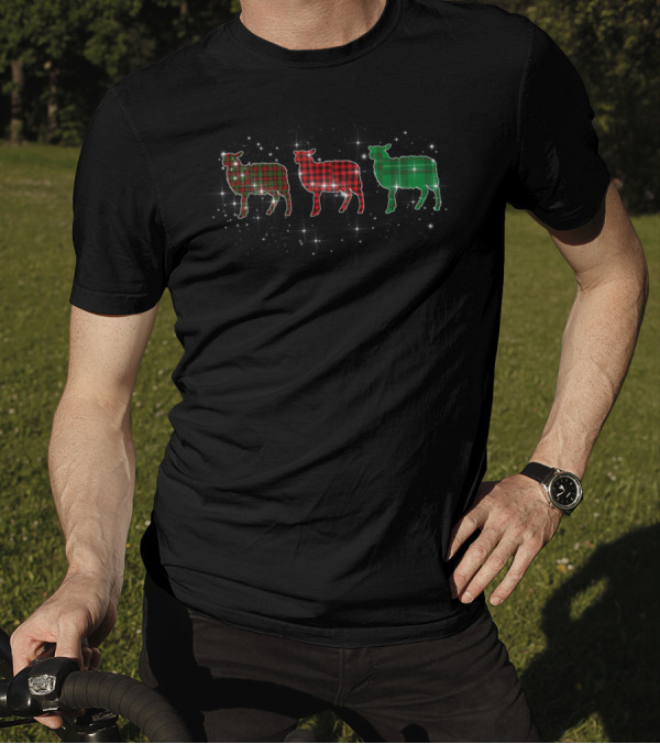 Three Sheeps Red Green Buffalo Checkered Plaid Sparkle T-Shirt