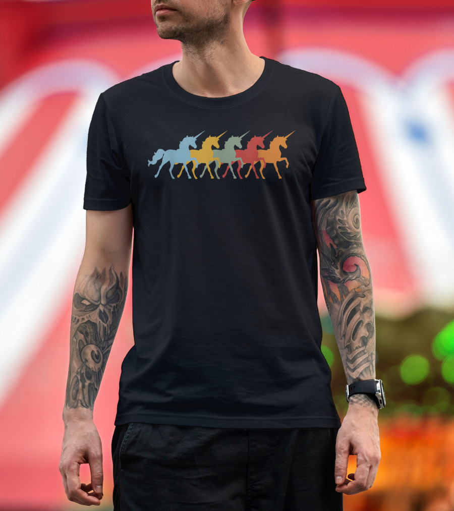 Vintage Colorful Unicorn Silhouette Animal Lover Zookeeper T-Shirt