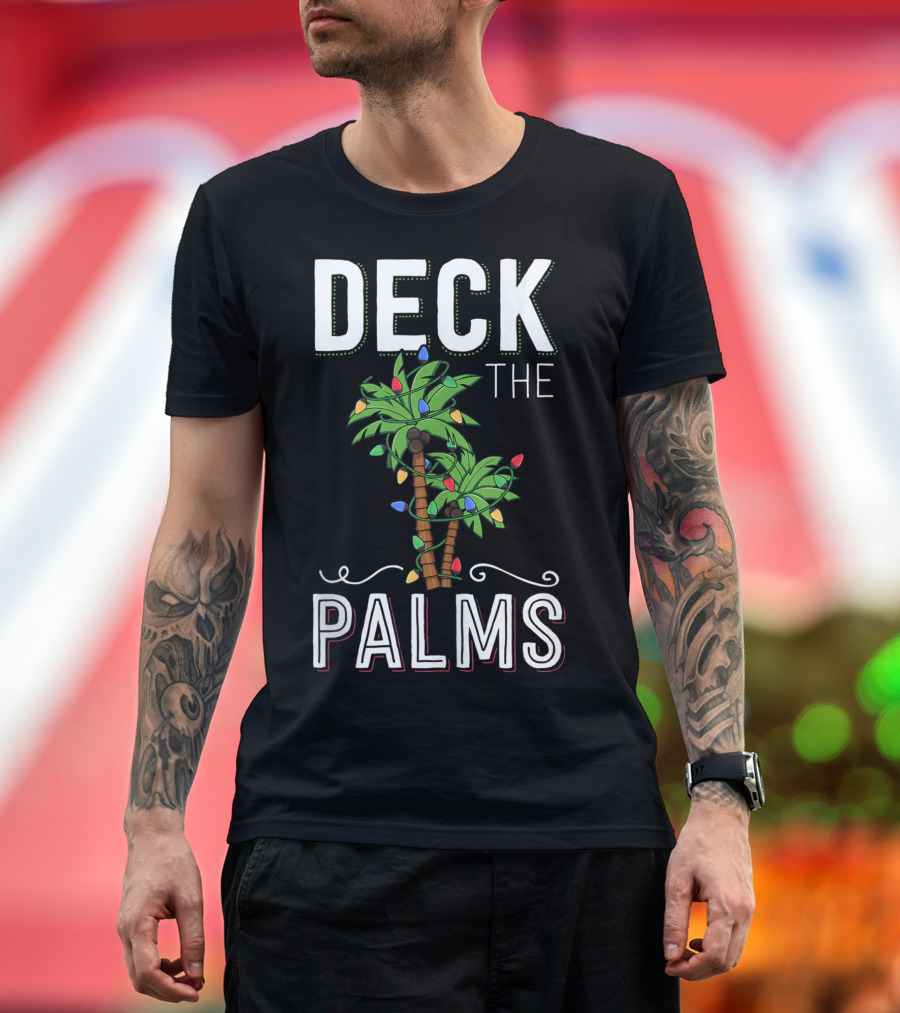 DECK THE PALMS TROPICAL HAWAII CHRISTMAS LIGHTS PALM HOLIDAY T-Shirt