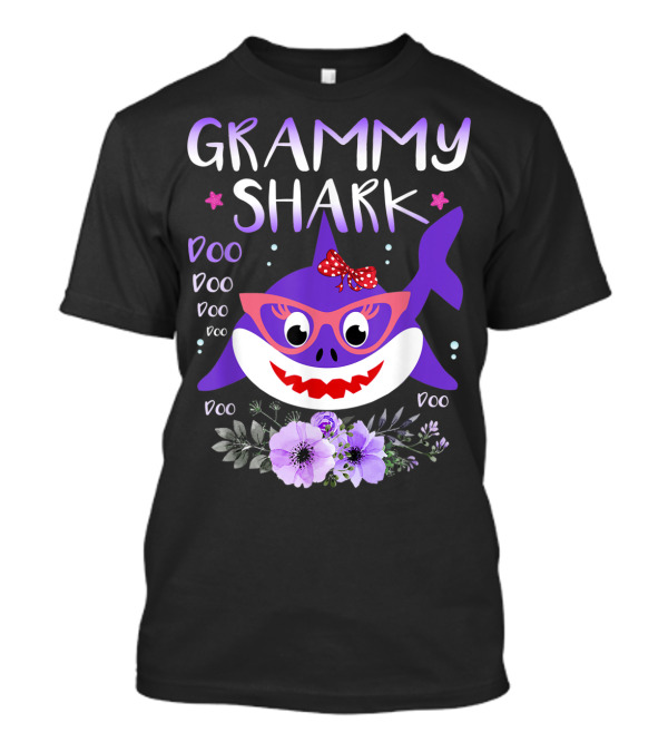 GRAMMY SHARK DOO DOO PURPLE SHARK WITH GLASSES AND FLOWERS T-Shirt